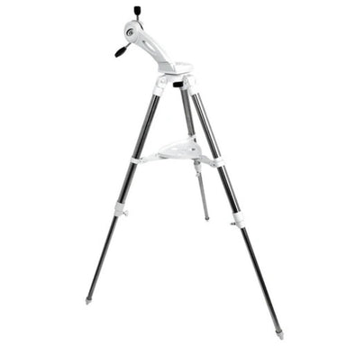 White telescope with black accents on a white background