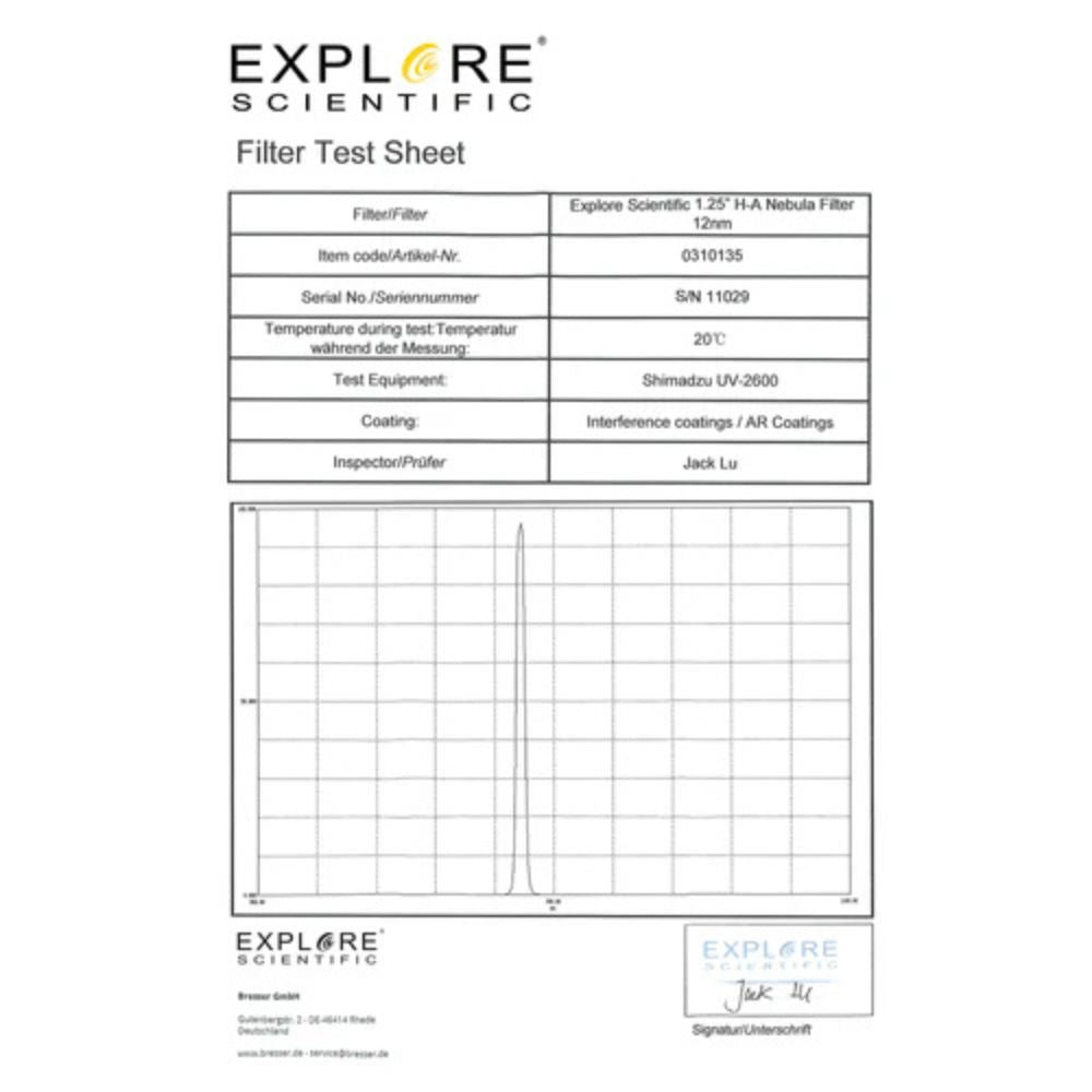 Explore Scientific Nebula Filter H-Alpha 1.25-inch 12nm
