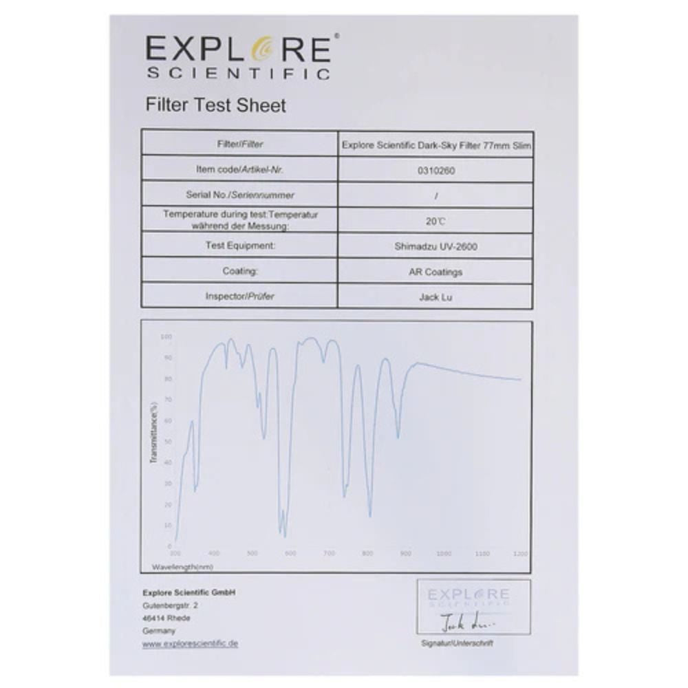 Explore Scientific Dark-Sky Filter 77mm Slim