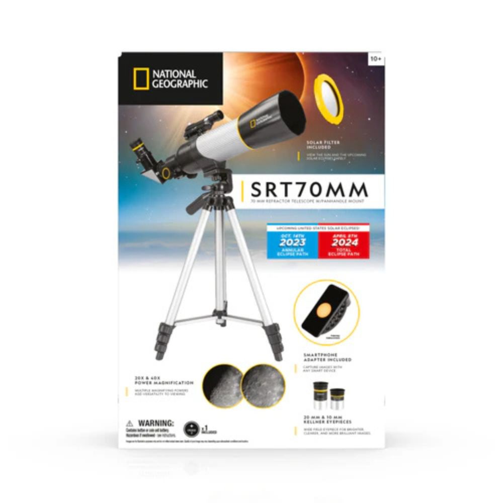 National Geographic SRT70MM 70mm Refractor Telescope with Panhandle Mount and Solar Filter