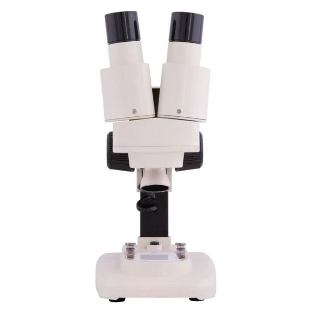 Microscope with dual eyepieces on a white background