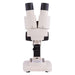 Microscope with dual eyepieces on a white background