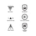 Set of icons representing camera lens features on a white background