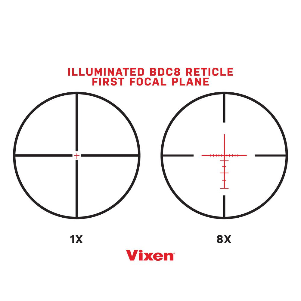 Vixen 1-8x28 Riflescope - 28MM Tube Reticle - IR BDC8