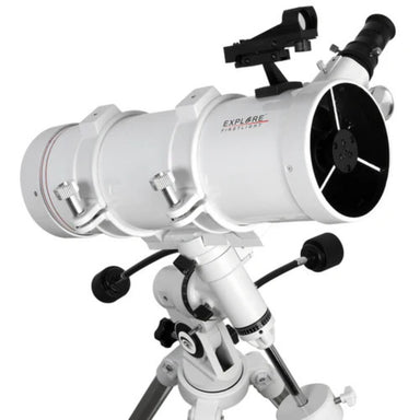 White telescope with black accents on a white background